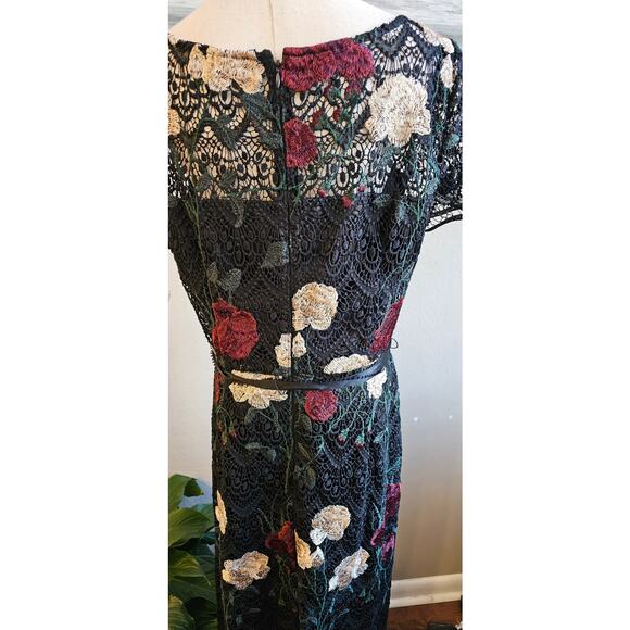 NWT Tahari Boho Embroidered Floral Lace Maxi Gown Dress Women Size 12 Multicolor - Picture 10 of 12